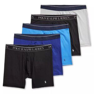 NWB POLO RALPH LAUREN Men's 5-Pack Black/Blue/Gray Microfiber Boxer Briefs SMALL